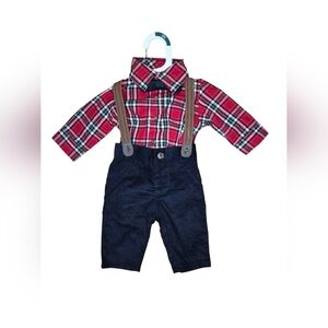 Carter's Baby Boy's Plaid Shirt with Suspenders And Bow Outfit Size 3 Months